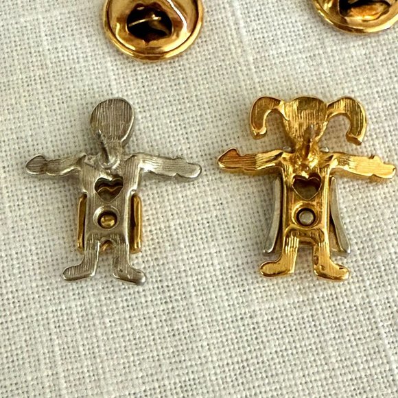 Vintage Heartfelt Duo Silver and Gold Friendship Family Soulmate Pins 1 Inch - Picture 4 of 7